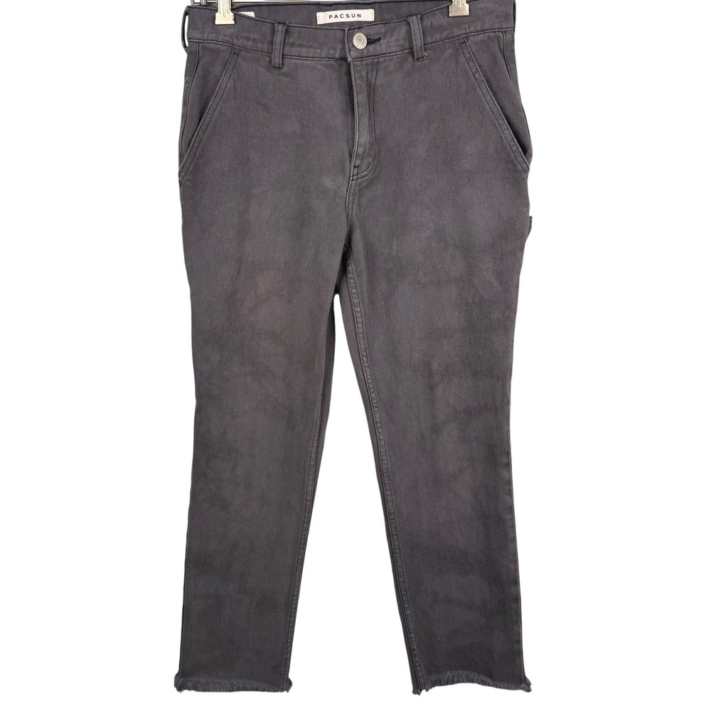 PacSun‎ Carpenter Pants Jeans Size 29 Gray Frayed Hem Cropped Utility Pocket